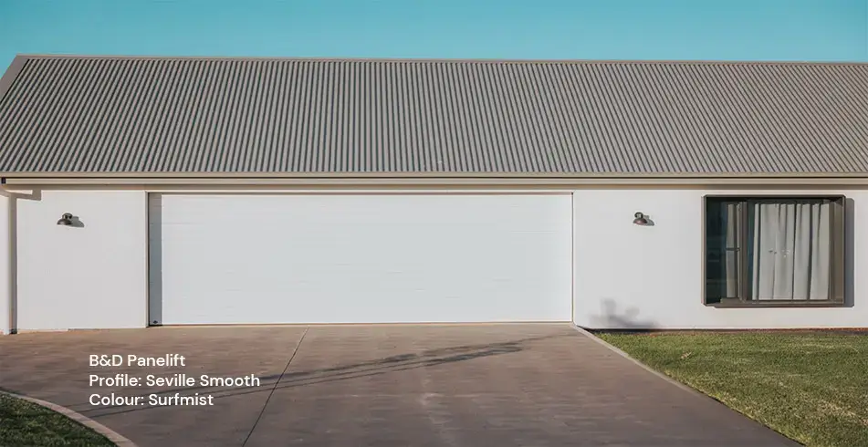 B&D Panelift garage door with Seville Smooth profile in Surfmist